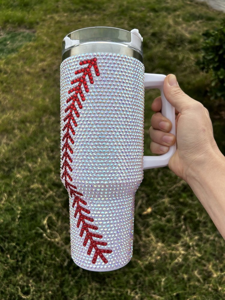 High Quality Rhinestone Yellow Softball Tumblers Game Day Sports Softball Baseball Travel Mugs without Seam