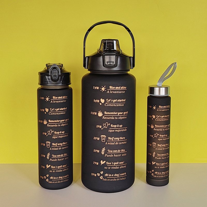 large size sports water bottle with motivational Spanish and English, Spanish water bottle 3 in 1 set tomatodos