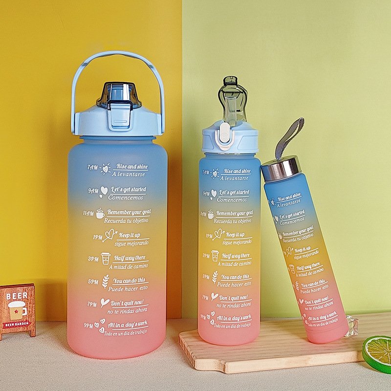 large size sports water bottle with motivational Spanish and English, Spanish water bottle 3 in 1 set tomatodos