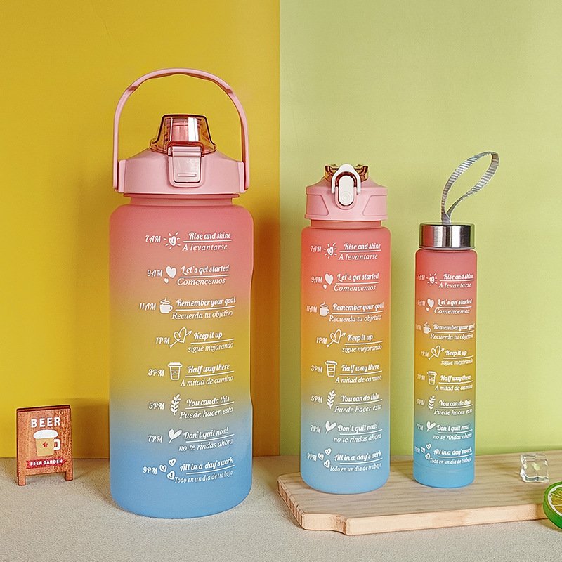 large size sports water bottle with motivational Spanish and English, Spanish water bottle 3 in 1 set tomatodos