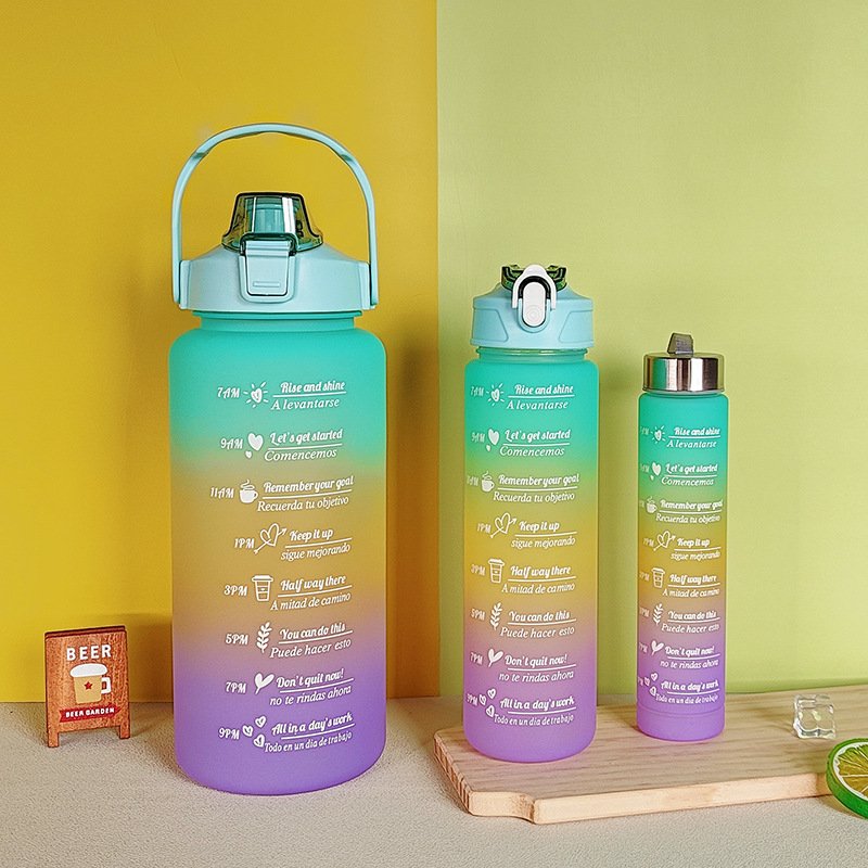large size sports water bottle with motivational Spanish and English, Spanish water bottle 3 in 1 set tomatodos