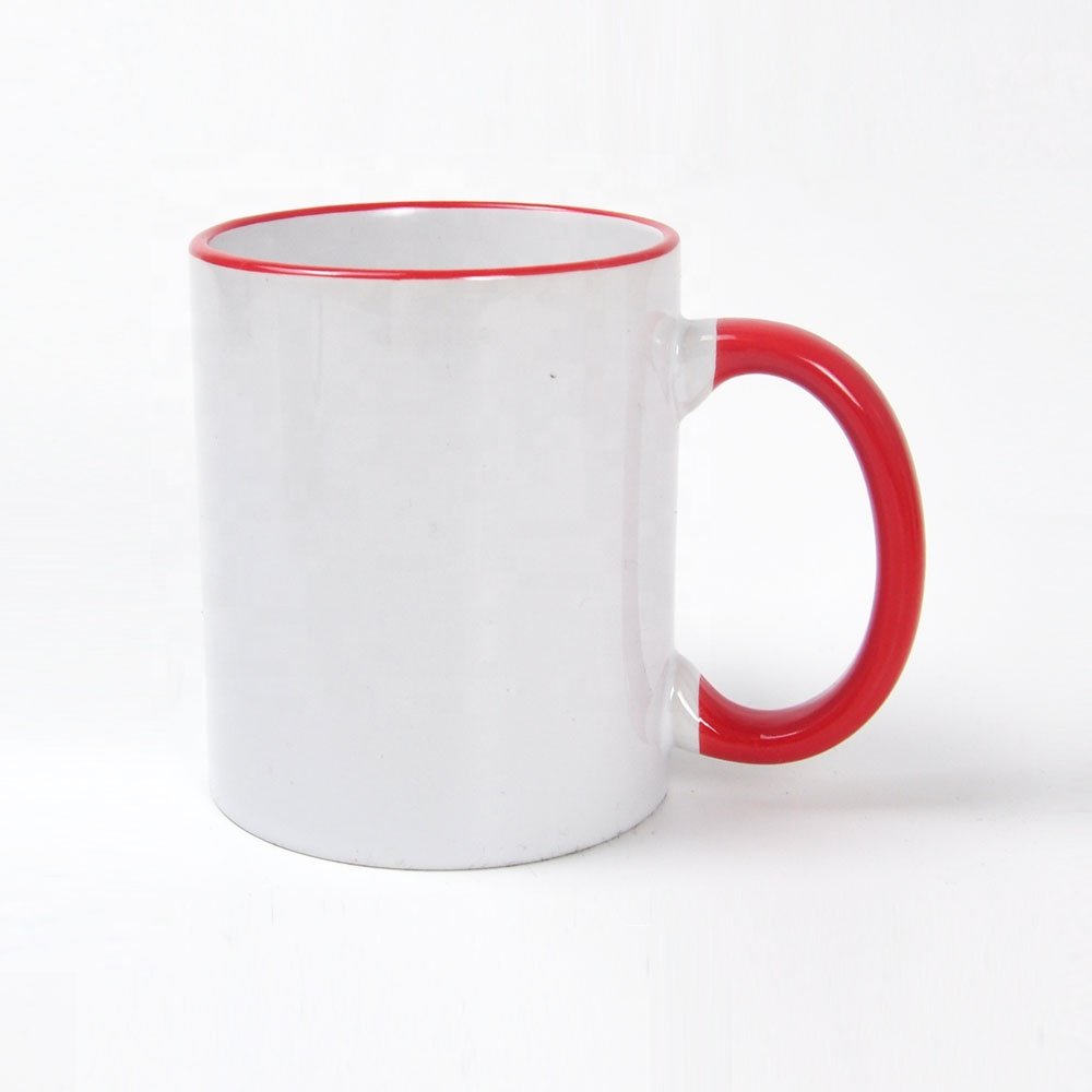 11OZ colour Rim and colour Handle sublimation mugs gift photo DIY mug factory top 3A grade quality heat transfer coffee mug