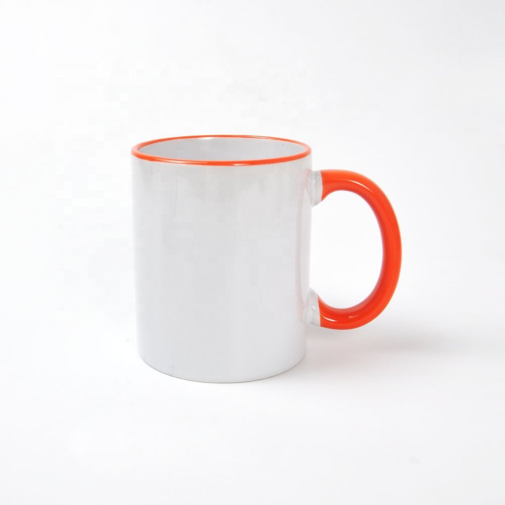 11OZ colour Rim and colour Handle sublimation mugs gift photo DIY mug factory top 3A grade quality heat transfer coffee mug