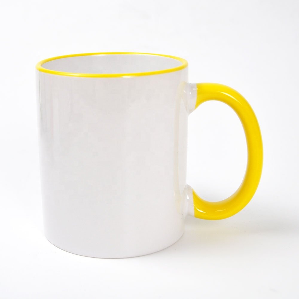 11OZ colour Rim and colour Handle sublimation mugs gift photo DIY mug factory top 3A grade quality heat transfer coffee mug