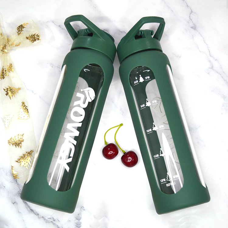 ROWEY botella de agua vidrio fruit infused water bottle glass 550ml glass water bottle with silicon outer glass water bottle