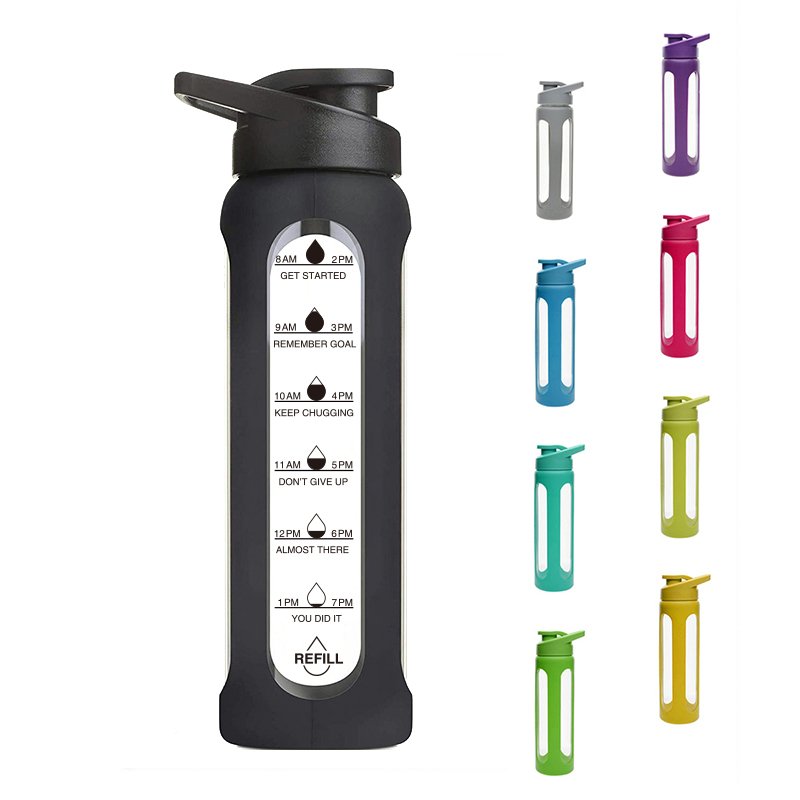 ROWEY botella de agua vidrio fruit infused water bottle glass 550ml glass water bottle with silicon outer glass water bottle