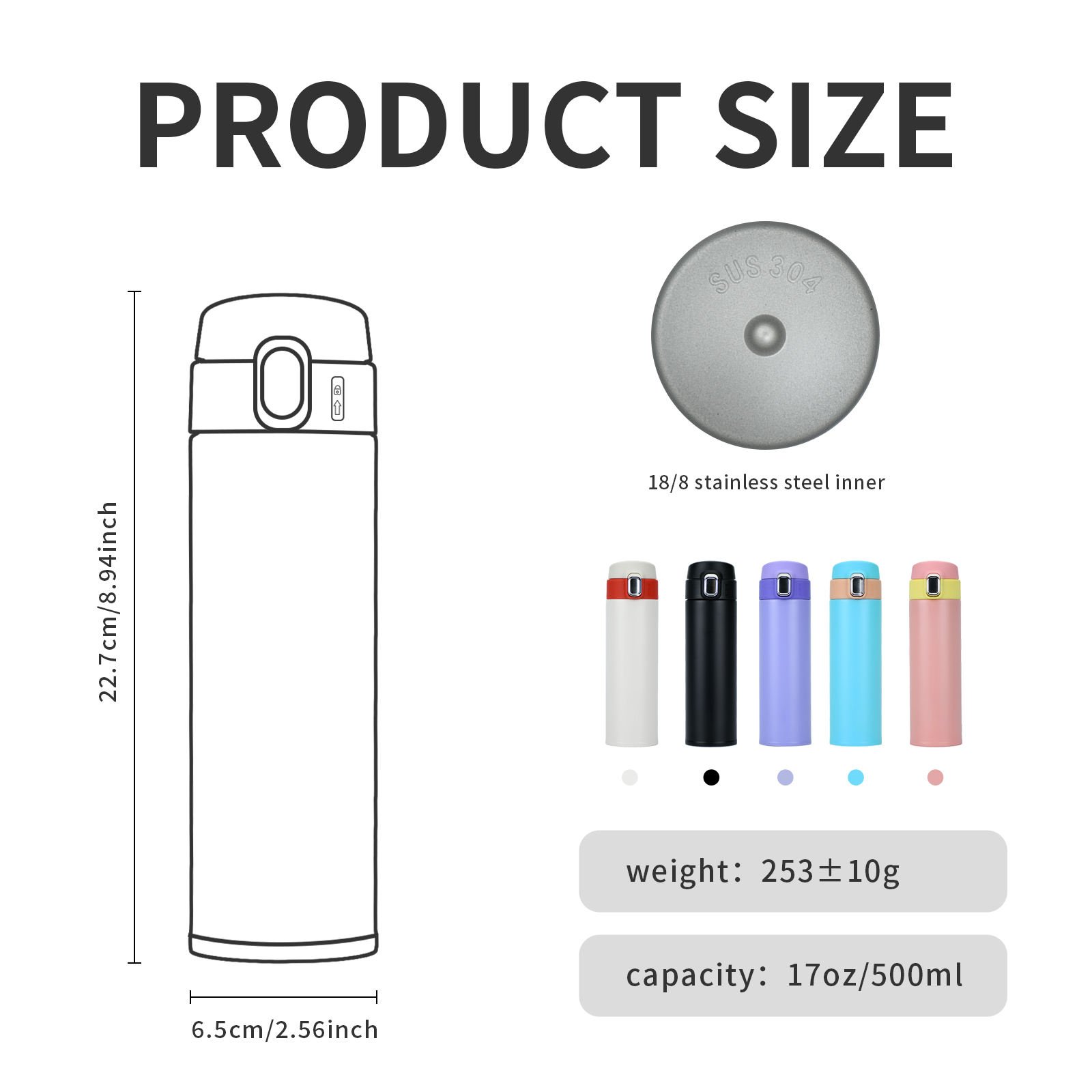 Bouncing Lock Cup sus304 Stainless Steel High Color Value Double Business Gift Portable Vacuum Bottle Water Bottle