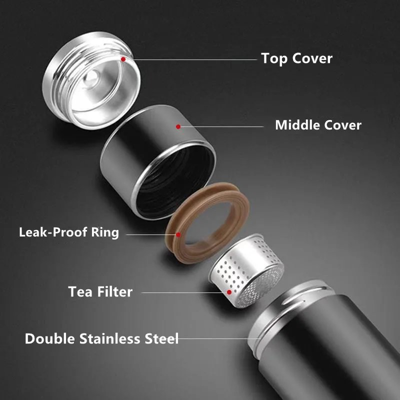 Double Stainless Steel 316 Tea Vacuum Flask With Filter Leak-Proof Business Style Thermos Mug Thermal Water Bottle Tumbler
