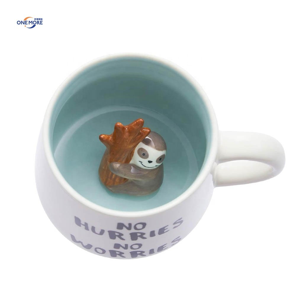 Inside Printed Custom Logo Cute 3D Animal Inside Tea Cup Cartoon Ceramic Mug for Birthday Giveaways For Birthday Gift