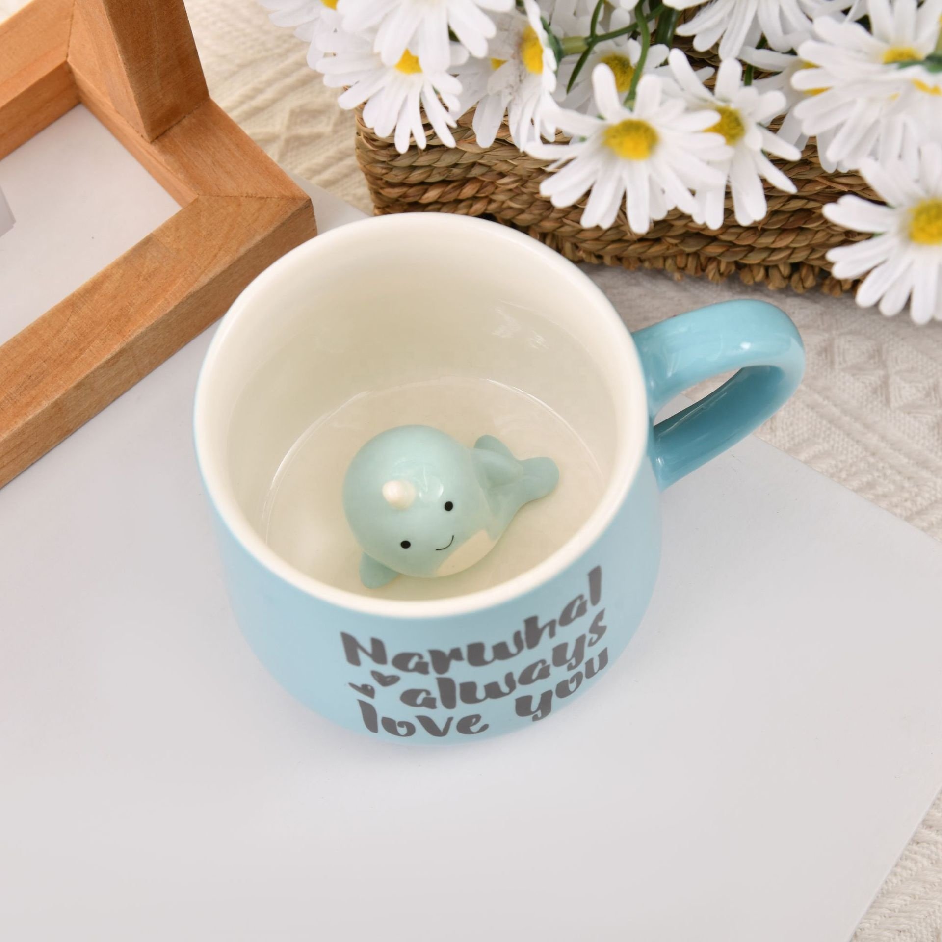 Inside Printed Custom Logo Cute 3D Animal Inside Tea Cup Cartoon Ceramic Mug for Birthday Giveaways For Birthday Gift