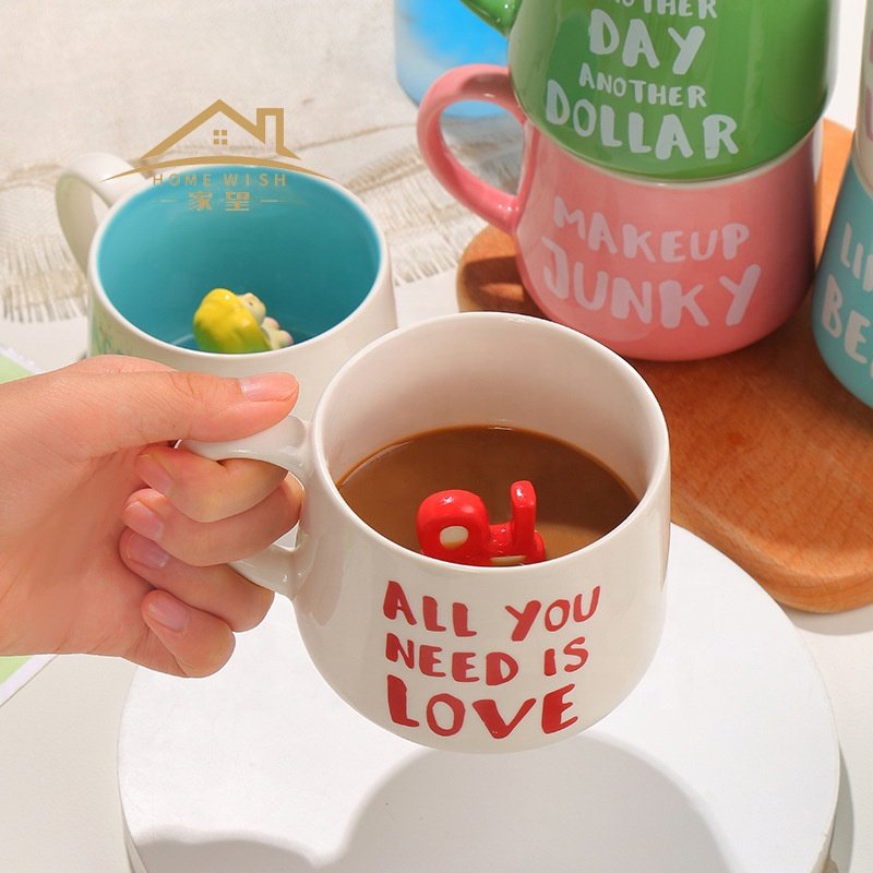 Inside Printed Custom Logo Cute 3D Animal Inside Tea Cup Cartoon Ceramic Mug for Birthday Giveaways For Birthday Gift