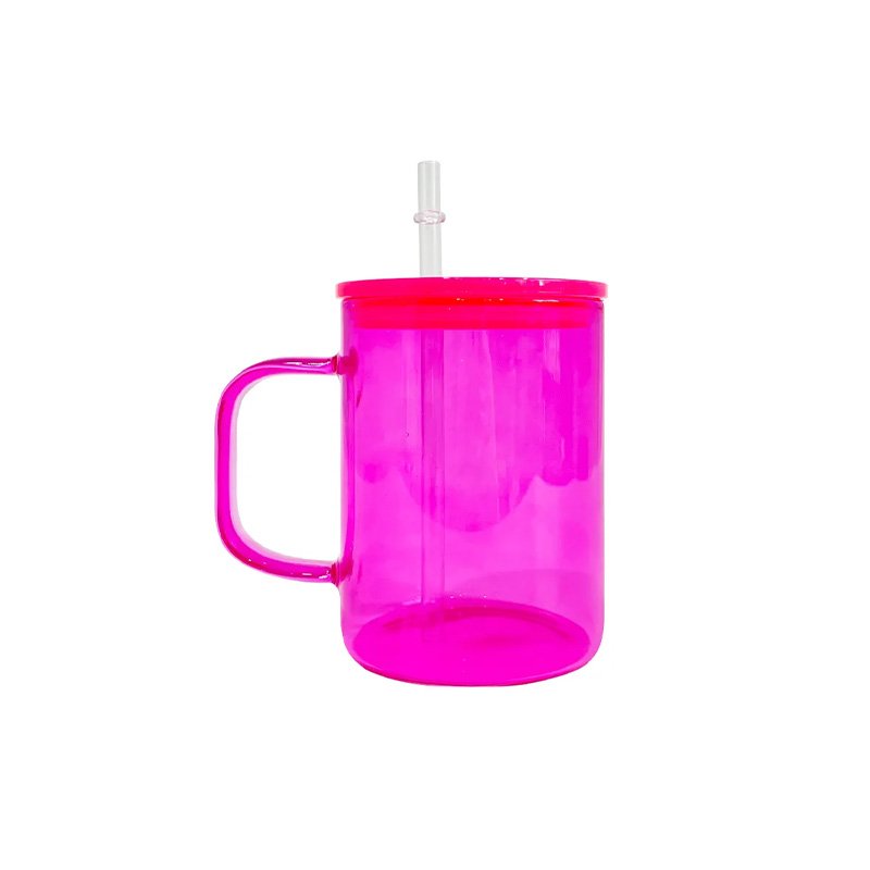 Blank sublimation colored Tea Milk Beer coffee ice cold 17oz clear jelly glass mugs with plastic pp lid and straw For Heat Press