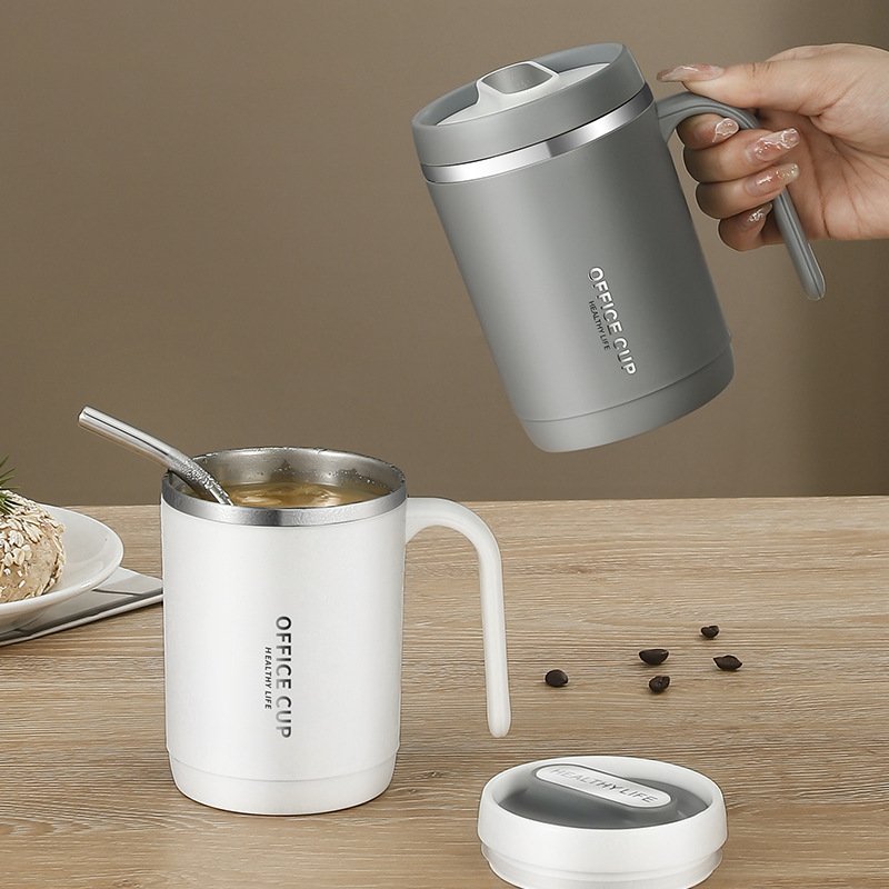 500ml classic 304 Stainless Steel insulated Thermal milk Mug Breakfast Cup Travel Coffee Mugs With Straws lid logo