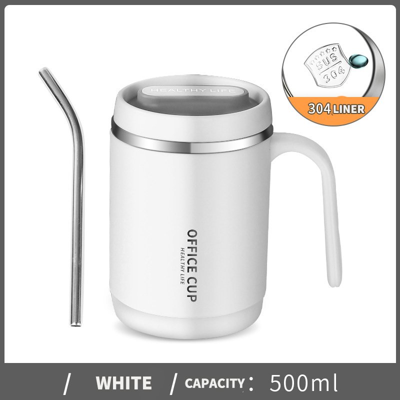 500ml classic 304 Stainless Steel insulated Thermal milk Mug Breakfast Cup Travel Coffee Mugs With Straws lid logo
