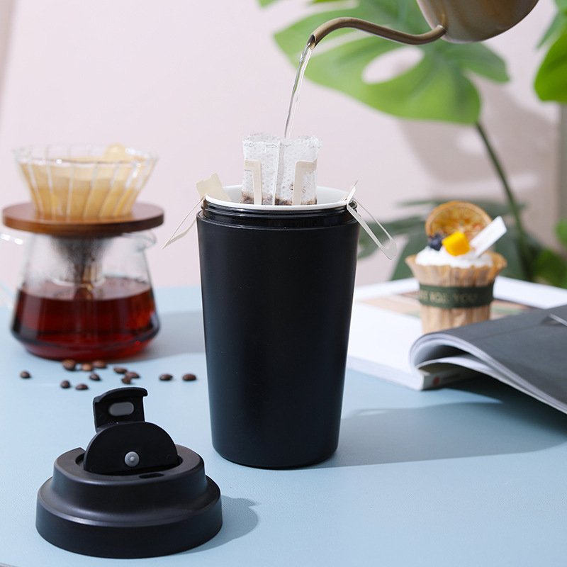 400ml Portable Leak proof New Bone CERAMIC LINER coffee travel mug with insulated plastic body