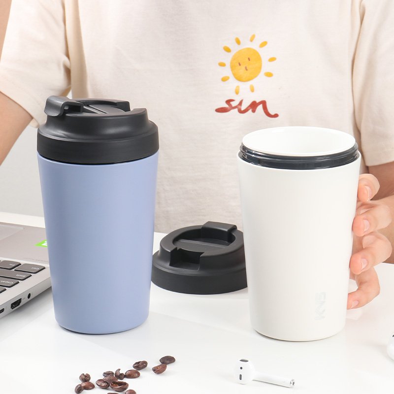 400ml Portable Leak proof New Bone CERAMIC LINER coffee travel mug with insulated plastic body