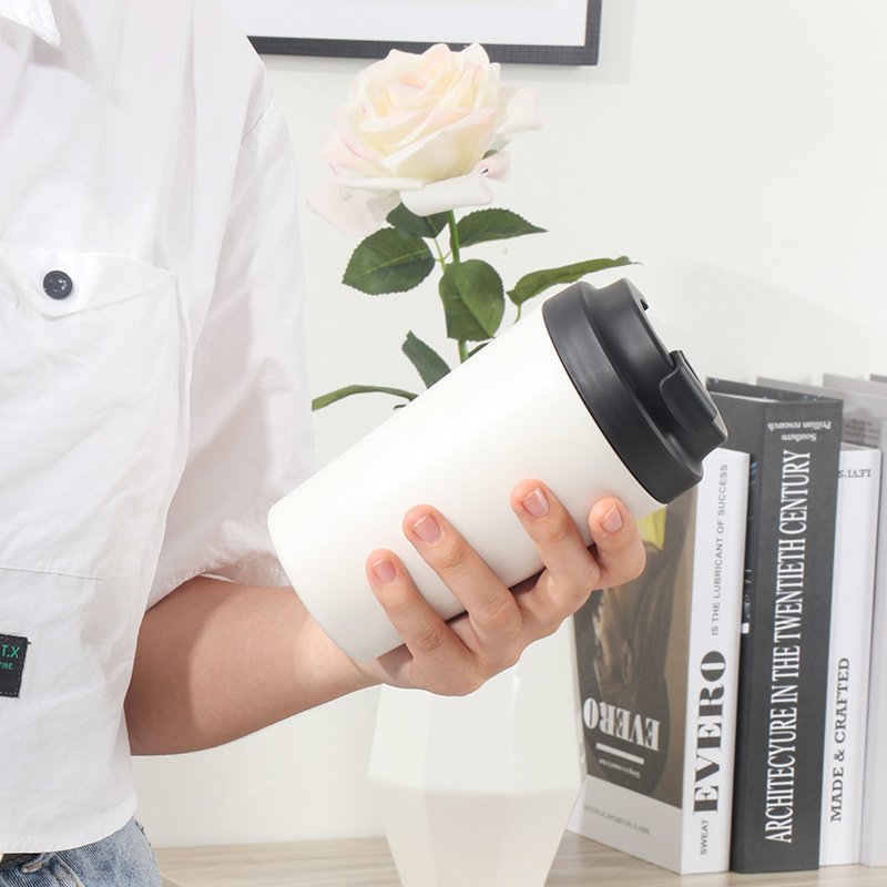 400ml Portable Leak proof New Bone CERAMIC LINER coffee travel mug with insulated plastic body