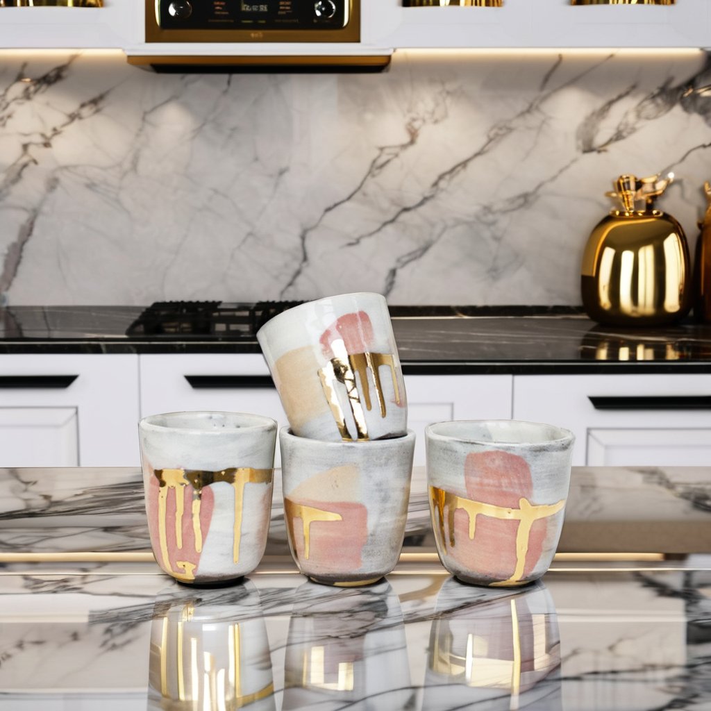 Modern wholesale high quality custom logo tea coffee mug luxury gold ceramic cups no handle