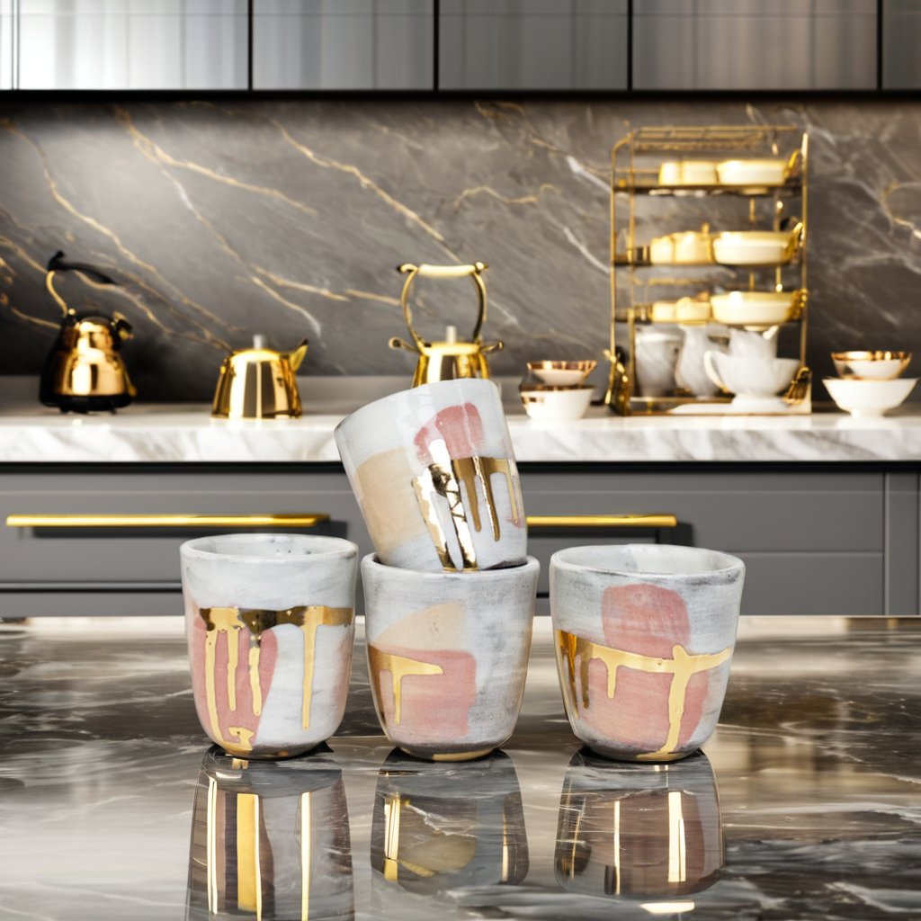 Modern wholesale high quality custom logo tea coffee mug luxury gold ceramic cups no handle