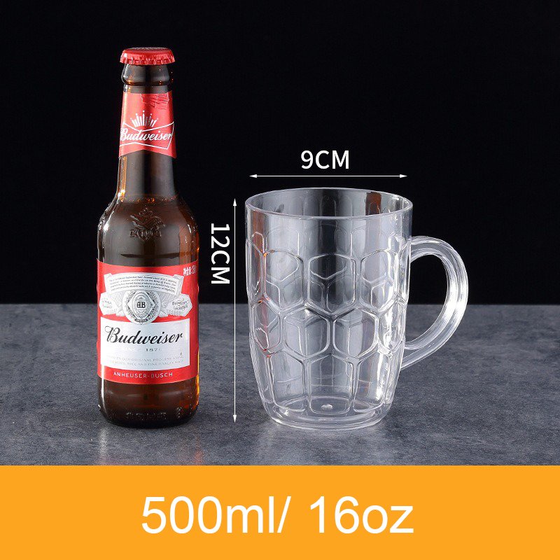 500ml 1 Liter customize logo acrylic PC PS plastic cup glasses draft beer mug with handle