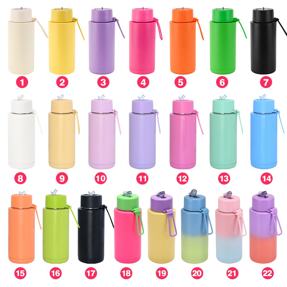 Custom Portable Stainless Steel Thermal Drinking Bottle Vacuum Flasks Kewixy Style 34oz 64oz Flip Straw Insulated Water Bottles