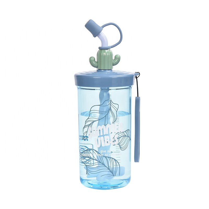Cartoon Stirring Kids Water Bottles Plastic Kettle Straw Bar Shake Cup Fruit with Juice Mix Portable Stir