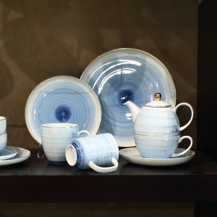 Drinkware bulk hand painted blue cheap belly tea cups pottery ceramic mugs for restaurant