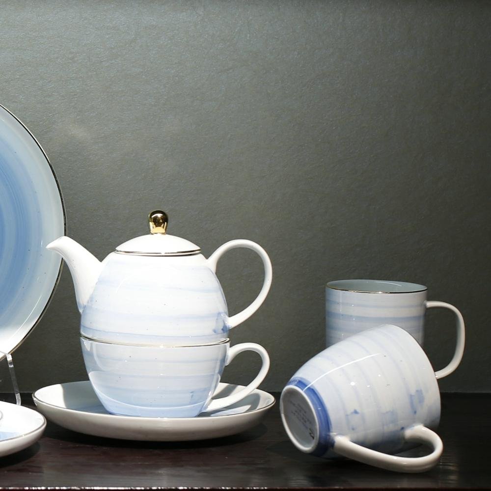 Drinkware bulk hand painted blue cheap belly tea cups pottery ceramic mugs for restaurant