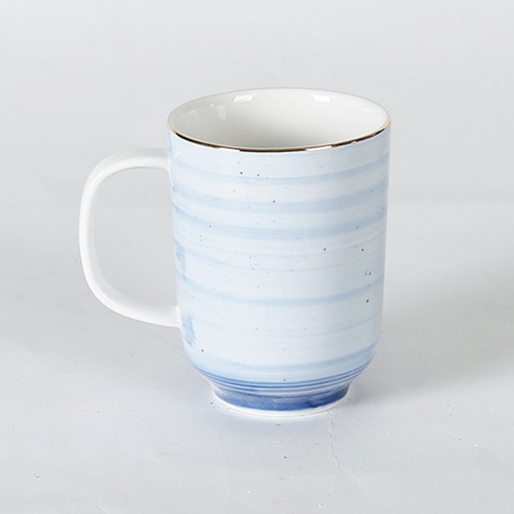 Drinkware bulk hand painted blue cheap belly tea cups pottery ceramic mugs for restaurant