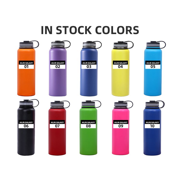 AilinGalaxy 12 16 18 22 25 32 40 oz stainless steel wide mouth with straw custom eco friendly metal insulated water bottle