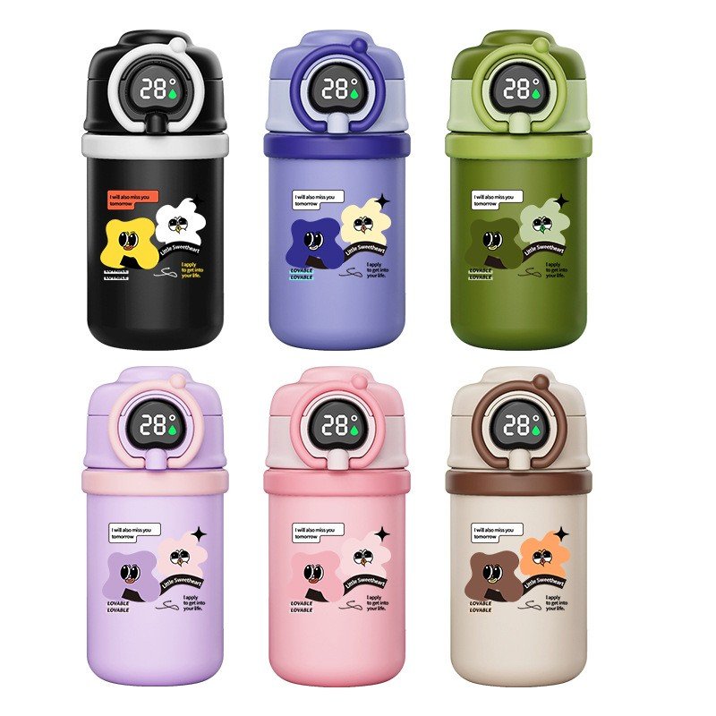 Kids Vacuum Smart Thermos Digital Temperature Display Stainless Steel Water Bottle With Insulated Handle