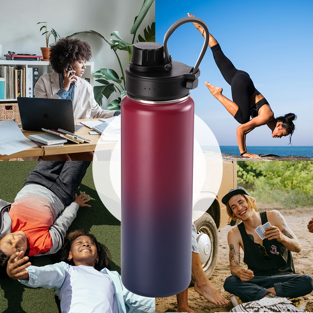 Custom logo powder coated 32oz Insulated vacuum flask thermal double wall stainless steel gym sport water bottle