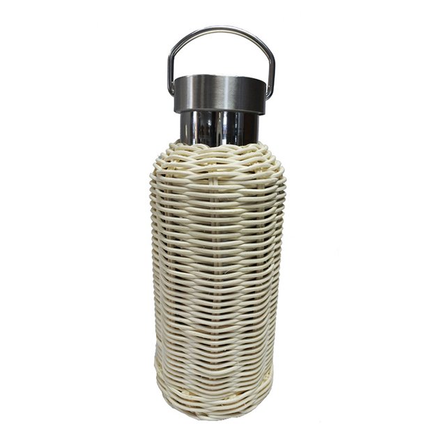 Handmade rattan wrapping stainless steel vacuum insulated water bottle thermos tea coffee pot