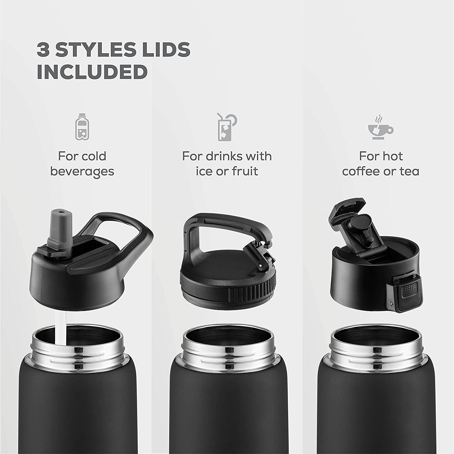 32 oz 40 oz Stainless Steel Water Bottle with Straw Lid Flip Top Lid Wide-Mouth Lid Keeps Hot and Cold