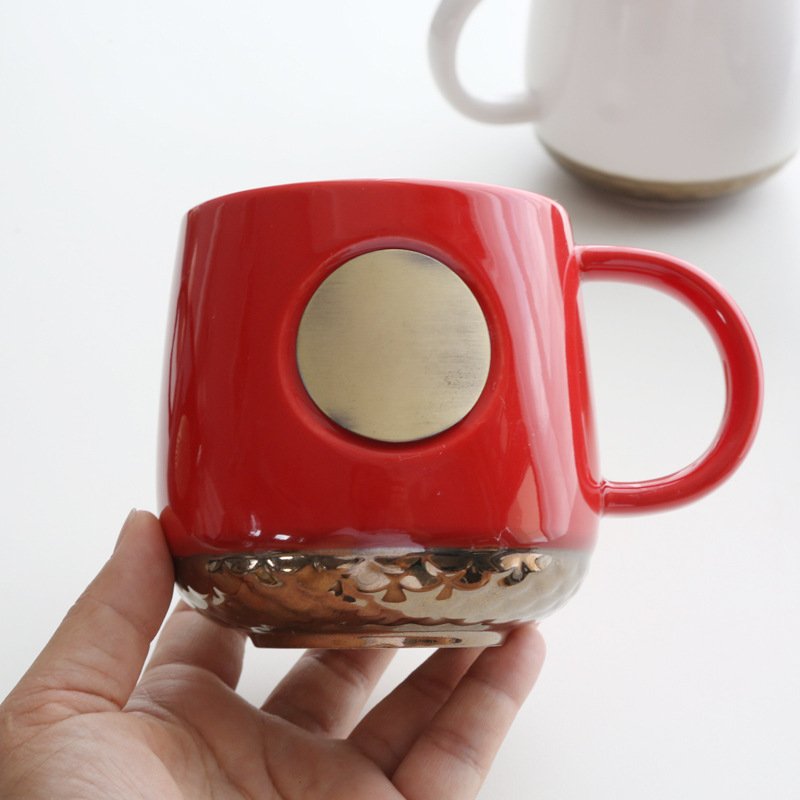 Custom Color Glaze Coffee Cup Design Your Own Ceramic Mug With Metal Badge Logo Engraving Acceptable