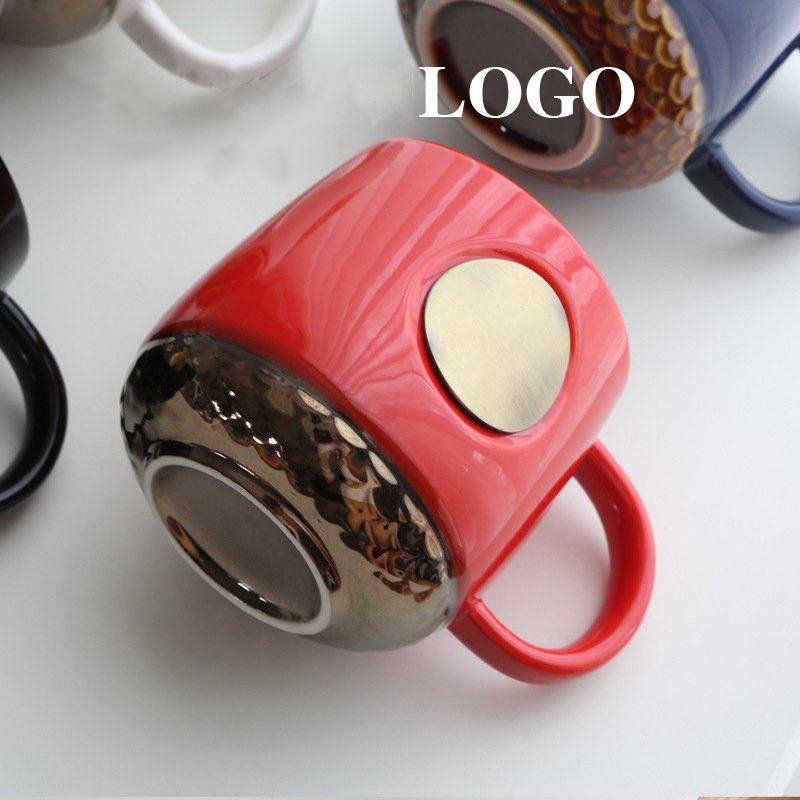 Custom Color Glaze Coffee Cup Design Your Own Ceramic Mug With Metal Badge Logo Engraving Acceptable