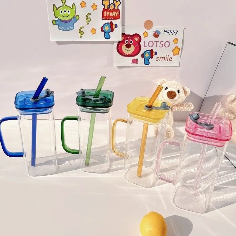 Custom Logo Glass Tea Coffee Cup Soda Beer Can Shaped Glass 400ml Cup Mugs With Lid And Straw