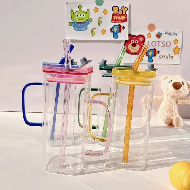 Custom Logo Glass Tea Coffee Cup Soda Beer Can Shaped Glass 400ml Cup Mugs With Lid And Straw