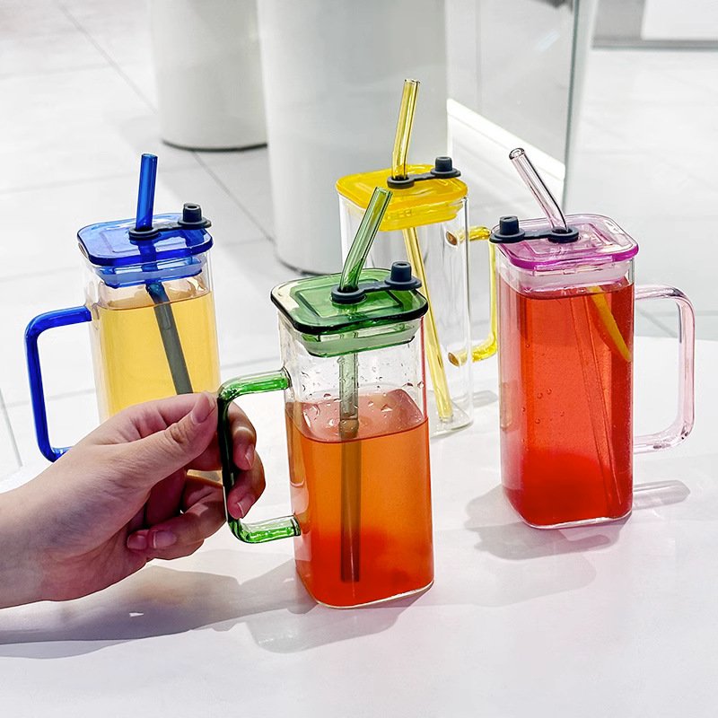 Custom Logo Glass Tea Coffee Cup Soda Beer Can Shaped Glass 400ml Cup Mugs With Lid And Straw
