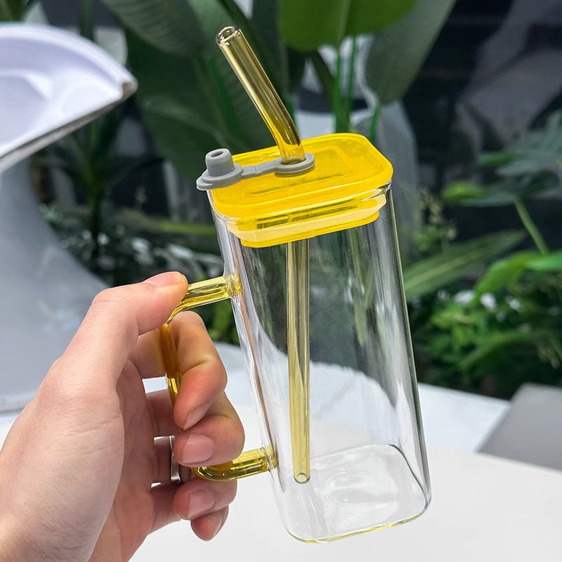 Custom Logo Glass Tea Coffee Cup Soda Beer Can Shaped Glass 400ml Cup Mugs With Lid And Straw