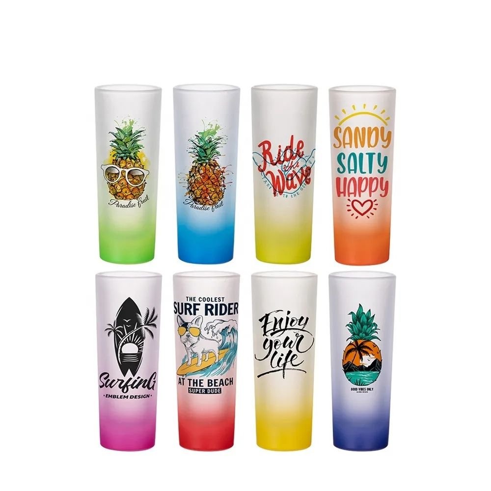 2023 2.5oz Wholesale Custom Frosted Sublimation Blanks Gradient Color Shot Glasses for Sublimation