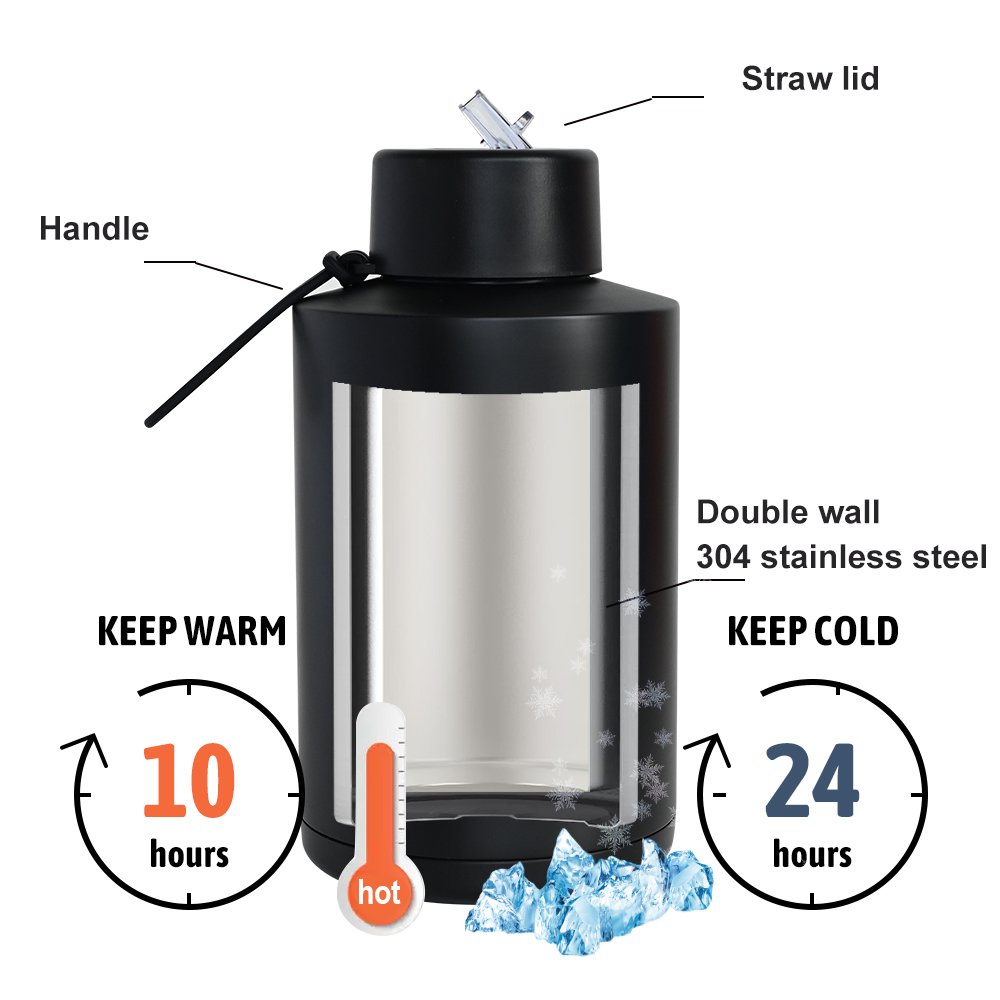 Custom logo 68oz 2000ml stainless steel vacuum flask reusable green double wall insulated ceramic inner water bottle