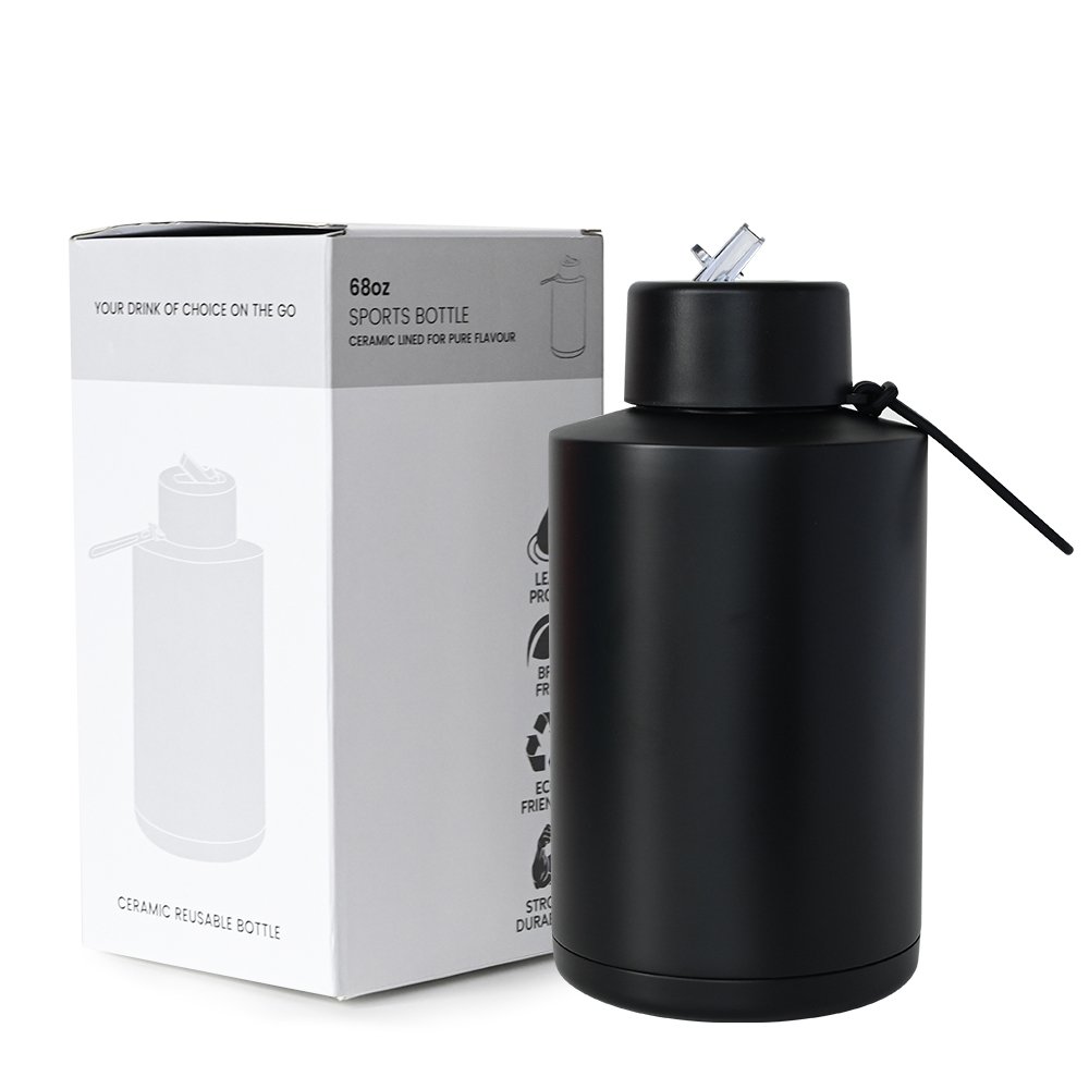 Custom logo 68oz 2000ml stainless steel vacuum flask reusable green double wall insulated ceramic inner water bottle