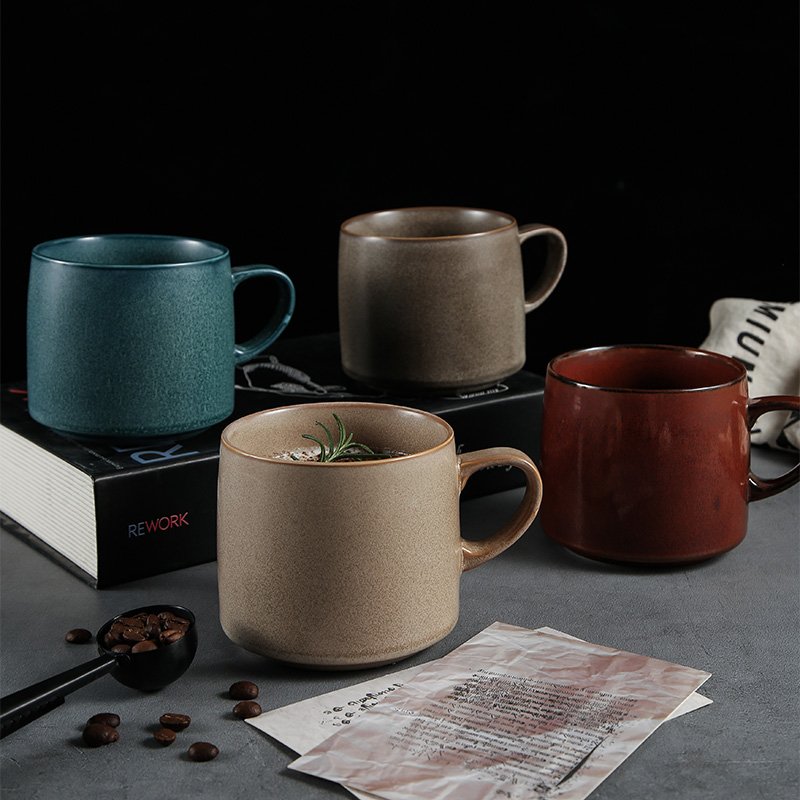 Vintage Eco Friendly Customized Ceramic Cup Reactive Glaze Coffee mug Retro PORcelain Mug 450ml 15 Ounce With Grip Handle