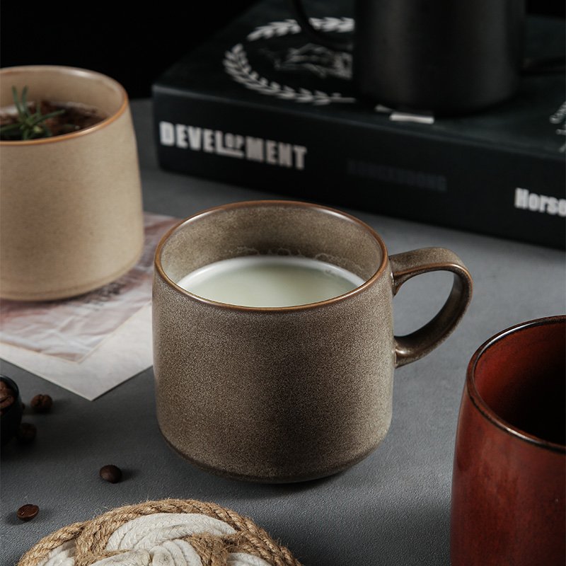 Vintage Eco Friendly Customized Ceramic Cup Reactive Glaze Coffee mug Retro PORcelain Mug 450ml 15 Ounce With Grip Handle