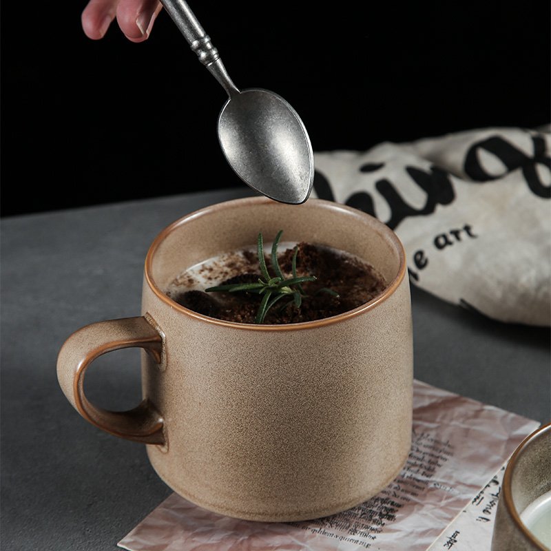Vintage Eco Friendly Customized Ceramic Cup Reactive Glaze Coffee mug Retro PORcelain Mug 450ml 15 Ounce With Grip Handle