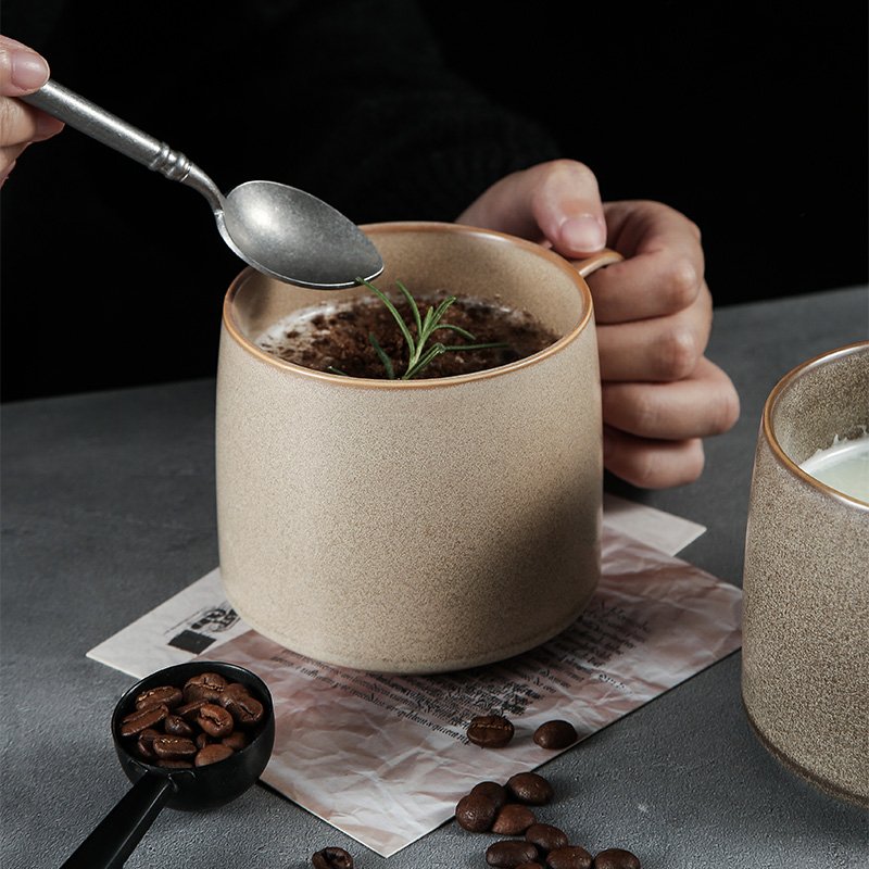Vintage Eco Friendly Customized Ceramic Cup Reactive Glaze Coffee mug Retro PORcelain Mug 450ml 15 Ounce With Grip Handle