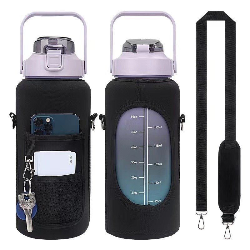 Half Gallon Water Bottle with Sleeve 64 OZ Motivational Water Bottle with Straw Time Marker