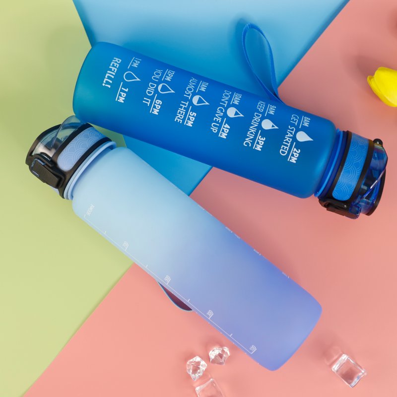 Sports Water Bottle with Time Marker - Large 1 Liter 32 Oz BPA Free Tritan Water Bottle -Leak Proof & No Sweat Gym Bottle