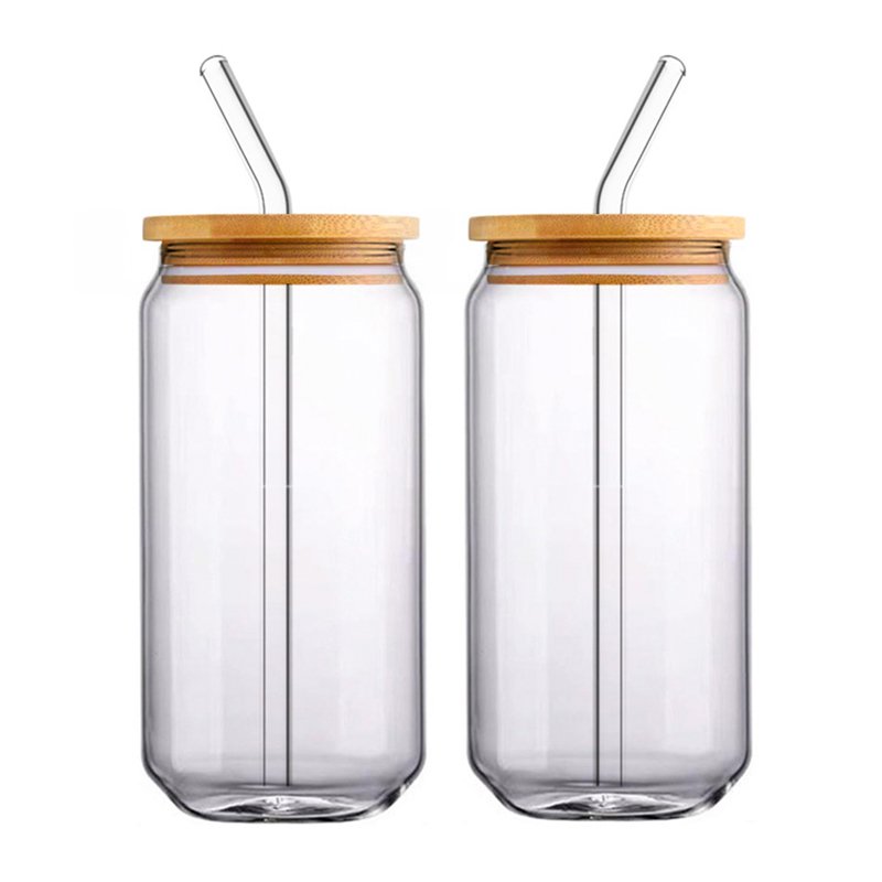 custom 13oz 17oz Transparent blank libbey sublimation beer can shaped iced coffee glass cups bottle with bamboo lid and straw